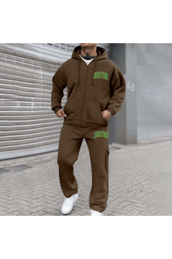 Mens Tracksuit 2 Piece Sweatsuit for Men Plain Casual Zip up Full Sleeve Jogging Outfit For Men Casual Athletic Jogging Warm Up Sets (Brown, S)