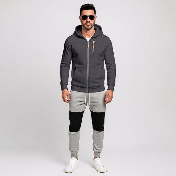 Letdown Mens Tracksuit 2 Piece Sweatsuit for Men Full-zip Long Sleeve Solid Track Jackets and Pants Sports Clothes Outfits (Dark Gray, L)