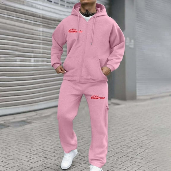 Letdown Mens Tracksuit - 2 Piece Sweatsuit for Men Sweatsuit Jogging Suits Full Zip Jacket Pants Outfits Track Suit for Jogging or Warm Up (Pink, M)