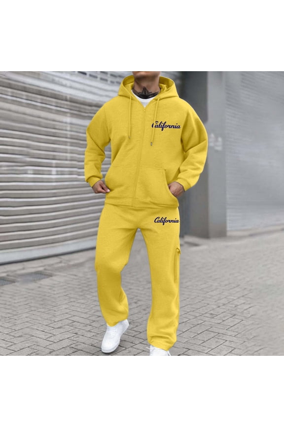 Mens Tracksuit - 2 Piece Sweatsuit for Men Full Zip Jackets Pants Jogging Suits Sweatsuit Set Athletic Jogging Fall Winter Tracksuit (Yellow, M)