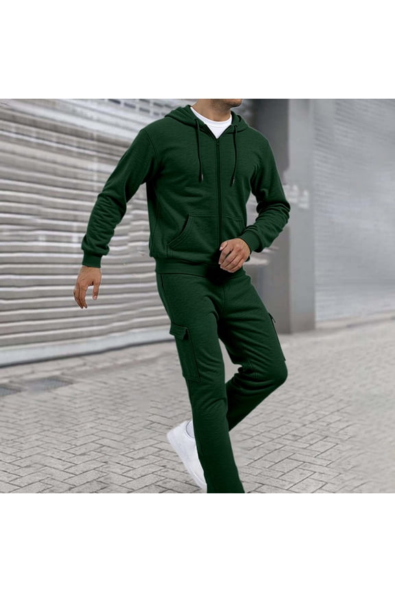 Mens Tracksuit - 2 Piece Sweatsuit for Men Long Sleeve Full-zip Sweatsuit Active Jackets and Pants Sports Clothes Outfits (Dark Green, M)