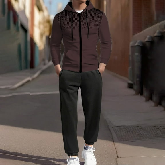 Letdown Mens Tracksuit - 2 Piece Sweatsuit for Men with Zip Up Drawstring Hoodie & Jogger Sweatpants, Track Suit for Jogging or Warm Up (Brown-2, XL)