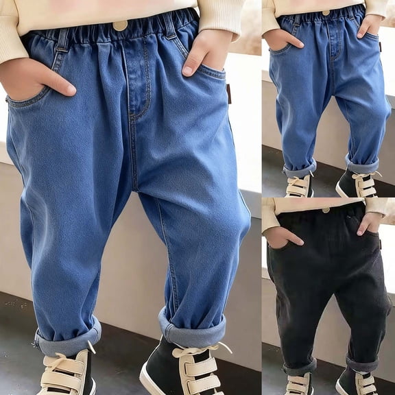 Letdown Baby Lined Jeans, Toddler Elastic Waist Sherpa Skinny Fit Padded Winter Warm Denim Pants with Pockets (Blue,2-3 Years)