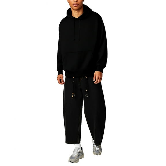 Letdown Oversized Jean for Men High Street Wide Leg Jeans Asymmetrical Pocket Design Baggy Trousers with Unique Curved Y2K Skater Trousers - a-Black,S