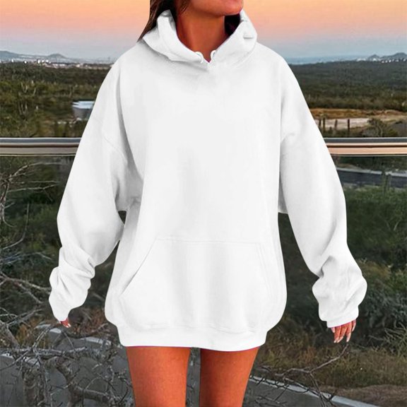Letdown Oversized Sweatshirts for Women 2025 Fall Winter Trendy Long Sleeve Casual Lightweight Y2K Hooded Pullover (White, XXL)
