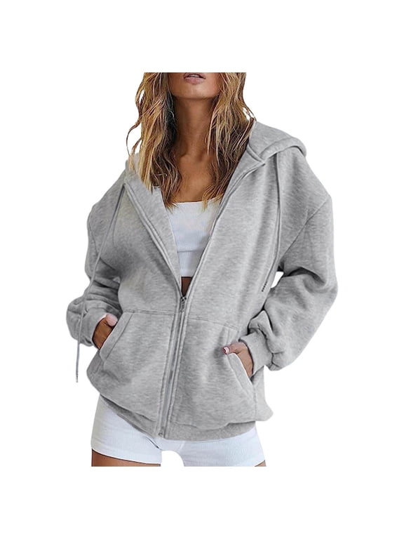 Oversized Women's Casual Zip Up Hoodie Sweatshirt Long Sleeve Drawstring Hooded Jacket Everyday Wear Pockets (GY3, XXL)