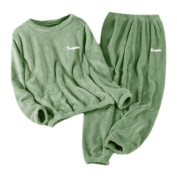 Letdown Plus Size Coral Pajamas for Women Set 2 Piece Pj Outfit Long Sleeve Pajama Sets Casual Fall Winter Sleepwear Pockets (#01-Green,XXL)
