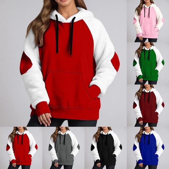 Letdown Plus Size Linen Hoodie Womens Long Sleeve Thick Wram Hooded Sweatshirt Coats Fall Thermal Pullover Tops (Red, S)