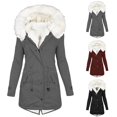 thumbnail image 1 of Letdown Plus Size Long Jacket Womens Winter Coats 2025 Sherpa Lined Jackets with Hood Oversized Outerwear Thickened Warm (Grey,L), 1 of 5