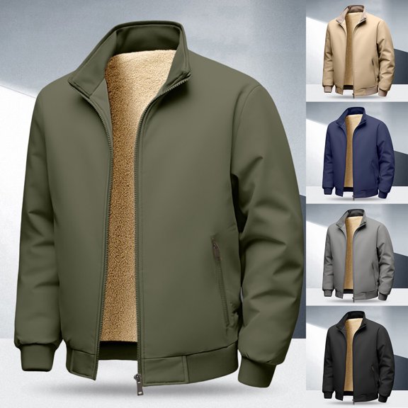 Letdown Plus Size Menâs Bomber Jackets Fall Winter Warm_Windbreakers Zip Up Lined Casual Heavyweight Jacket Padded Coats with Pocket