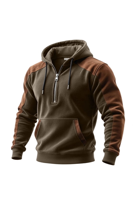Quarter Zip Hoodie Men, Mens Shirts Long Sleeve Waffle Solid Color Sweatshirt 1/4 Zip Athletic Pullover with Pockets (Coffee, L)