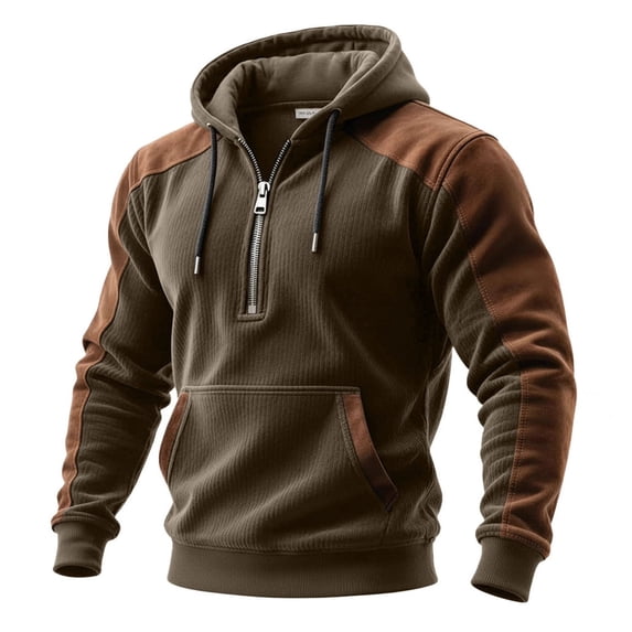Letdown Quarter Zip Hoodie Men, Mens Shirts Long Sleeve Waffle Solid Color Sweatshirt 1/4 Zip Athletic Pullover with Pockets (Coffee, L)