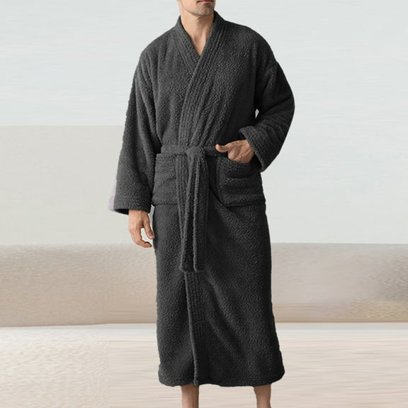 Letdown Robe Men Soft Plush Robe for Men, Fluffy Kimono Collar Bathrobe with Belt & 2 Pockets Fuzzy Warm Pjs (#06-Grey,XL)
