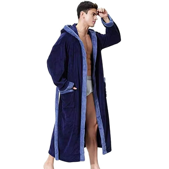 Letdown Robe for Men Lightweight Soft Warm Bathrobe Shower Male Spa Long Cozy Warm Robe With Pockets Fuzzy Warm Pjs (#08-Blue,XXXXL)