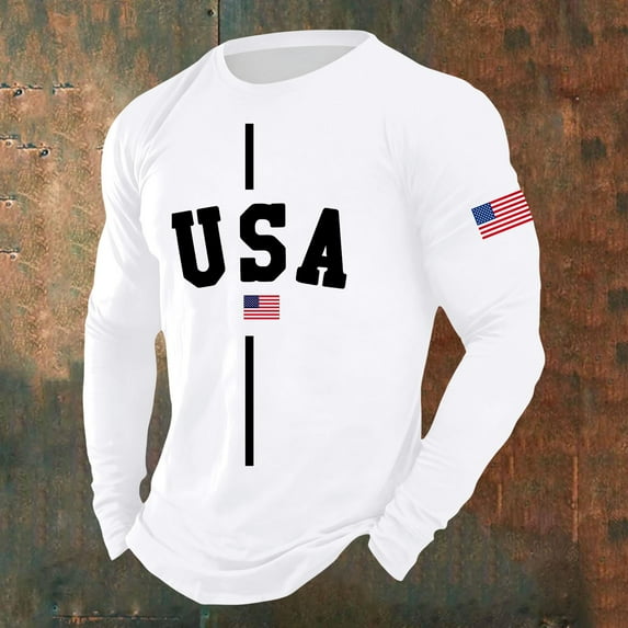 Letdown Round Neck Letter Tees for Men Spring Fall Long Sleeve T-Shirt Basis Classic Tops Blouse Pullover T-Shirt Celebrations (02-White, XXXXL)