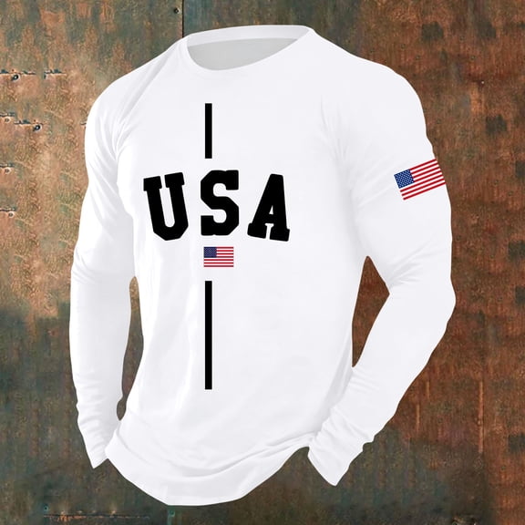 Letdown Round Neck Letter Tees for Men Spring Fall Long Sleeve T-Shirt Basis Classic Tops Blouse Pullover T-Shirt Celebrations (02-White, XL)