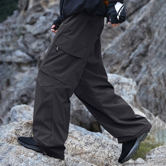 Letdown Ski Pants Unisex Pull Over -Lined Cargo Snow Pants Straight Leg Pants Elastic Waist Snow Sports Cargo Pants with Pockets for Adult (#01-Black,M