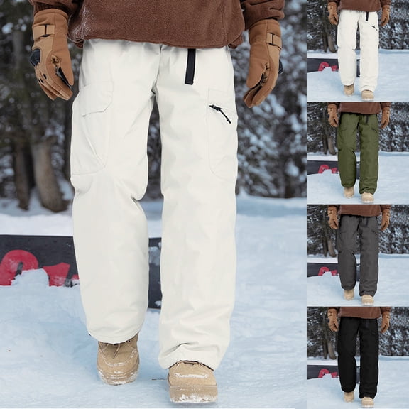 Letdown Ski Pants Unisex Pull Over -Lined Cargo Snow Pants Straight Leg Pants Elastic Waist Snow Sports Cargo Pants with Pockets for Adult (#04-White,L