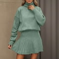 thumbnail image 1 of Letdown Skirt Sets Women 2 Piece Outfits Long Sleeve Turtleneck Loose Sweater & Mini Pleated Knit Skirts Going Out Lounge Outfits (Green,XL), 1 of 5
