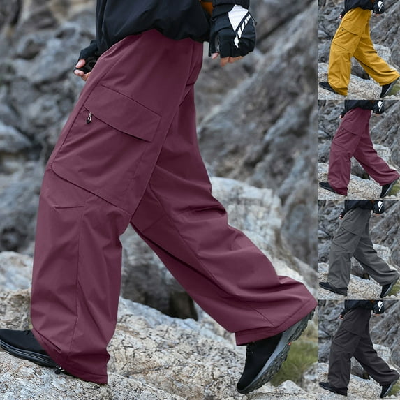 Letdown Snow Ski Pants Men Women Waterproof Softshell Insulated Lined Snowboard Cargo Pants Hiking Pants for Winter Outdoor (#01-Brick Red,L)