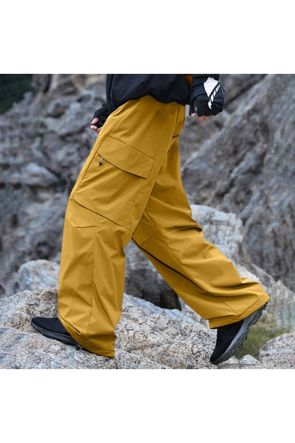 Snow Ski Pants Men Women Waterproof Softshell Insulated Lined Snowboard Cargo Pants Hiking Pants for Winter Outdoor (#01-Yellow,S