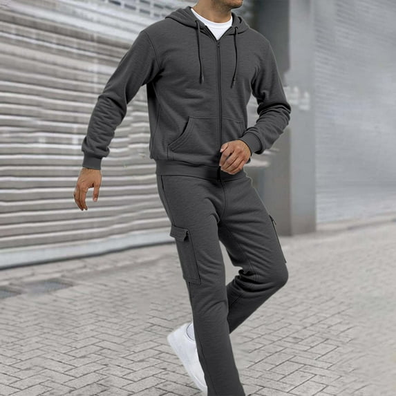 Letdown Solid Track Suits for Men Set Full Zip Jackets Pants Jogging Suits Sweatsuit Set Track Suit for Jogging or Warm Up (Dark Gray, XXL)