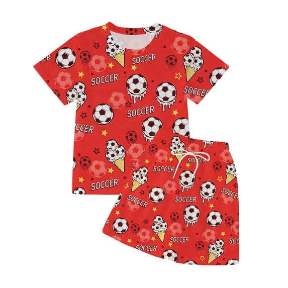 Letdown Summer Outfits For Kids Toddler Boys Football Girls Ice Cream Print Short Sleeve Shorts Casual Outfit Boy Clothes Set Size 3-14 Years Summer Clothes