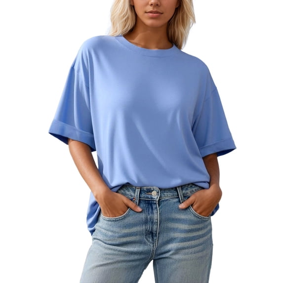 Letdown Summer Shirts 2026 Womens Solid Color T Shirts for Women Loose Oversized Tops Basic Tee Crew Neck Drop Shoulder Casual Relaxed Fit Top