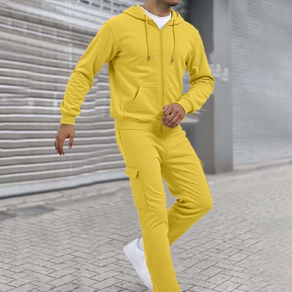 Letdown Sweat suits men Tracksuits 2 Piece sets Long Sleeve Causal Full Zip Running Sports Athletic Jogging Fall Winter Tracksuit (Yellow, M)