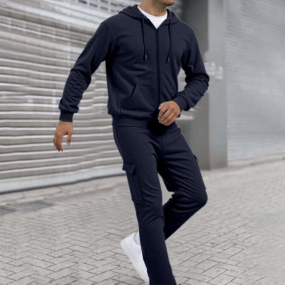 Letdown Sweatsuit For Men 2 Piece Outfits Full Zip Jackets Pants Jogging Suits Sweatsuit Set Workout Sports Set Sportswear (Navy, L)