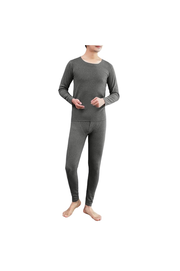 Men's Knit Lightweight Thermal Underwear Sets Lined Soft Thermal Underwear Base Layer Pajamas Clothes for Cold Weather Winter Clothes (Dark Gray, L)