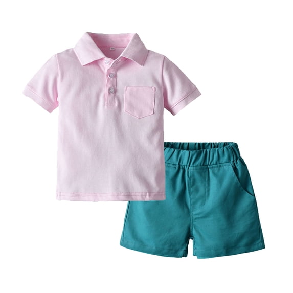 Letdown Toddler Baby Boy Summer Clothes 2PCS : Casual Lapel Short Sleeve Polo T-Shirt + Solid Color Shorts Summer Outfits 6 12 18 24 Months 2 3 4 5 Years