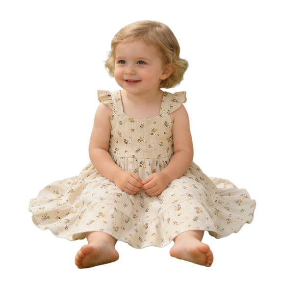 Letdown Toddler Baby Girls Rainbow Dress Princess Ruffle Sleeveless Beach Butterfly Sundress with Floral Print Smock Beach Boho Casual A-line Dresses