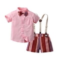 thumbnail image 1 of Letdown Toddler Boy Outfits Formal Suits: Dressy Short Sleeve Shirts with Bowtie Suspender Striped Shorts Pants Outfit Sets Summer Gentleman Wedding Outfits, 1 of 8