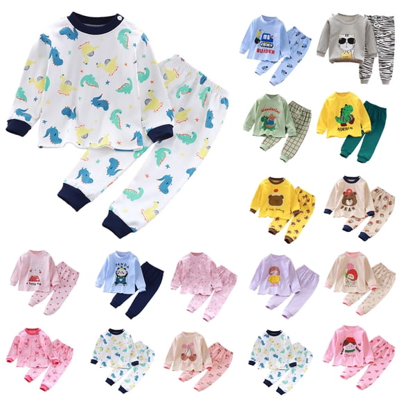 Letdown Toddler Boys Dinosaur 𝗣ajamas Outfits Long Sleeve Crew Neck Cotton Tops Elastic Waist Pants Girls Soft 𝗟oungewear Sets 2PCS
