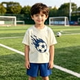 thumbnail image 1 of Letdown Toddler Boys Soccer Print Outfits Crew Neck Short Sleeve Tee Shirts and Solid Color Comfortable Shorts Activewear Two Piece Set Summer Clothes Outfits 3-12 Years Outdoor Wear, 1 of 5