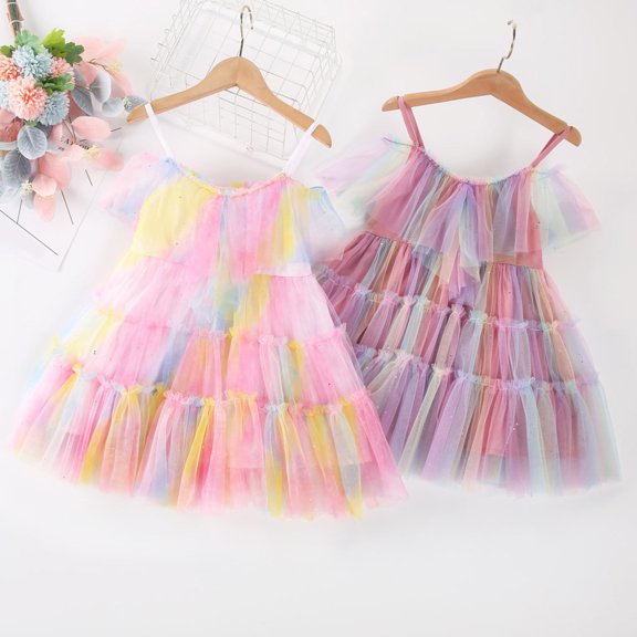 Letdown Toddler Tulle Dress for Girls Layered Care Tutu Ruffle Dresses Swing Twirly Fairy Summer Birthday Party Wedding Dress (#02-Pink,2-3 Years)
