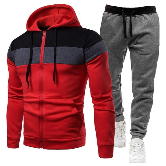 Letdown Track Suits For Men 2 Piece Full Zip Athletic Jogging Suit Sets Sport Sweat Suit Casual Running Jogging Sport Suit Sets (Red, L)