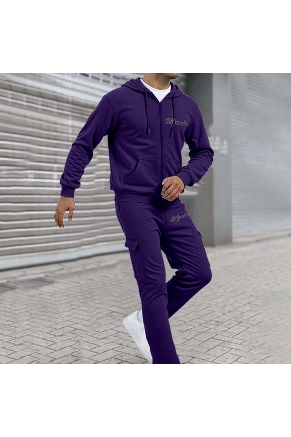 Track Suits for Men 2 Piece Set Athletic Full Zip Tracksuit Jacquard Jogging Set Jackets And Pants Outfit Track Suit for Jogging or Warm Up (Dark Purple, XS)