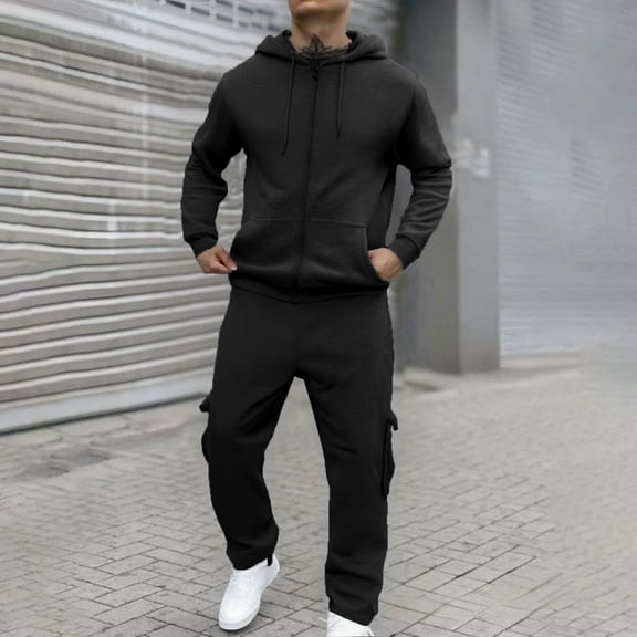 Letdown Track Suits for Men 2 Piece Set Hoodie Sweatsuits Full Zip Athletic Jogging Suits Casual Athletic Jogging Warm Up Sets (Black, S)