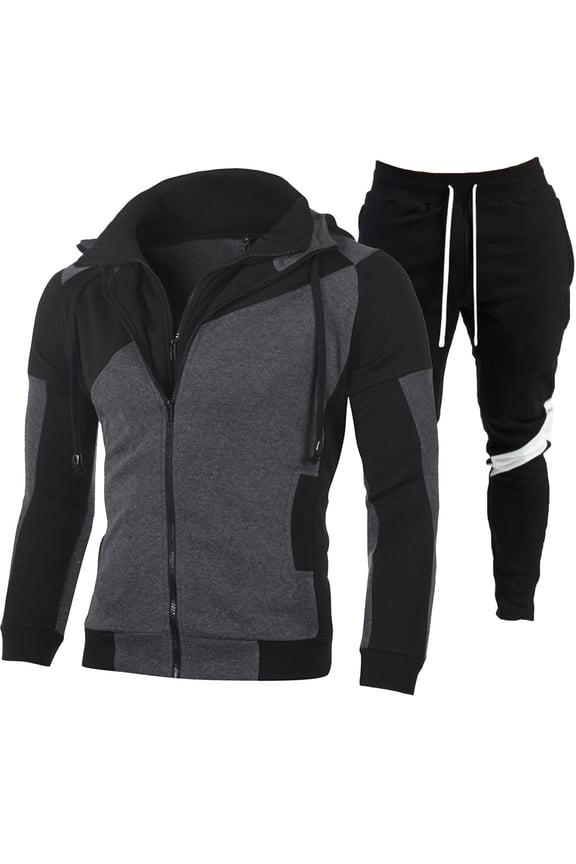 Track Suits for Men 2 Piece Set Long Sleeve Full Zip Jackets Casual Sports Outfits Casual Athletic Jogging Warm Up Sets (Grey, XXL)