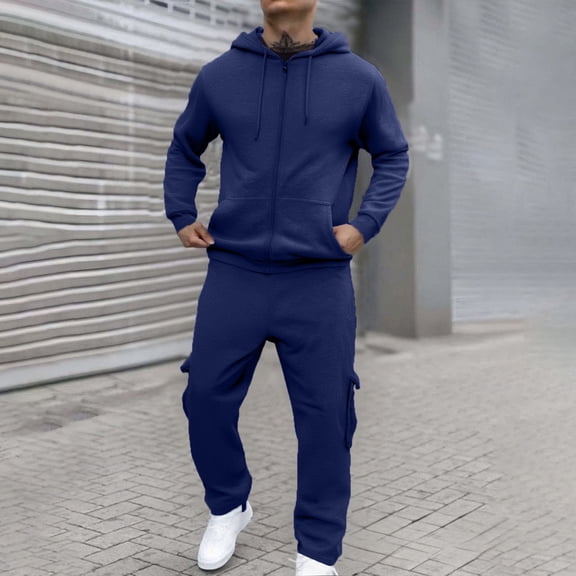 Letdown Track Suits for Men 2 Piece Set Long Sleeve Sweatsuit Set Full Zip Running Jacket and Pants Athletic Tracksuit Outfits (Blue, M)