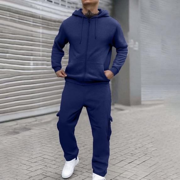 Letdown Track Suits for Men 2 Piece Set Long Sleeve Sweatsuit Set Full Zip Running Jacket and Pants Jogging Athletic Suit Sets (Blue, XL)