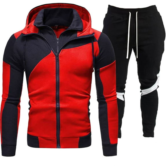 Letdown Track Suits for Men 2 Piece Set Long Sleeve Track suits Athletic Full Zip Active Sports Sets Jogging Athletic Suit Sets (Red, L)