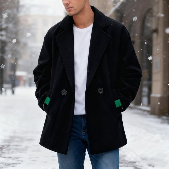 Letdown Trench Coat Men Notched Collar Single Pea Coat Fall Winter Fashion Overcoat Plus Size Mid Long Wool Peacoat 2025