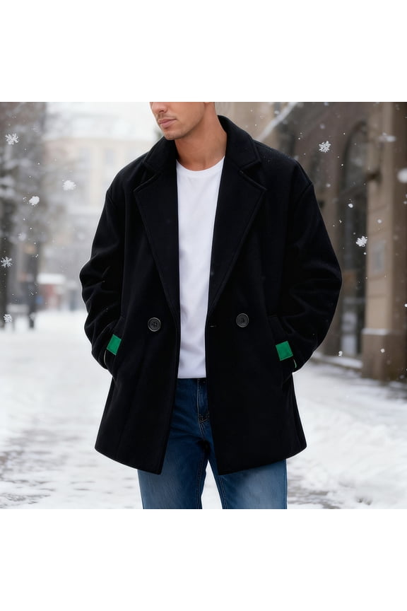 Trench Coat Men Notched Collar Single Pea Coat Fall Winter Fashion Overcoat Plus Size Mid Long Wool Peacoat 2025