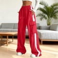 thumbnail image 1 of Letdown Unissex Cargo Pants Elastic Waist Jogger Pants with Pockets Parachute Pants Casual Loose Streetwear for Girl Boy (Red,14-15 years), 1 of 6