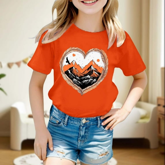 Letdown Unity Day Orange_Anti_Bu|lying Rainbow Kids Girls T-Shirt Crew Round Rib Neck Short Sleeve T-Shirts Be_Kind_Cute Pattern T Shirt