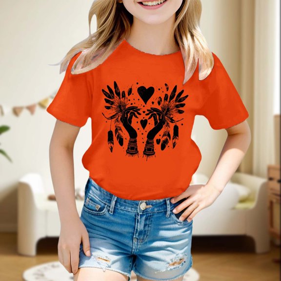 Letdown Unity Day Orange_Anti_Bu|lying Rainbow Kids Girls T-Shirt Crew Round Rib Neck Short Sleeve T-Shirts Be_Kind_Cute Pattern T Shirt