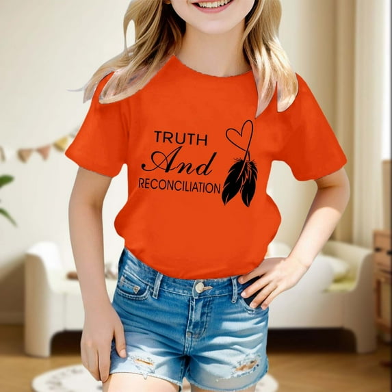 Letdown Unity Day Orange_Anti_Bu|lying Rainbow Kids Girls T-Shirt Crew Round Rib Neck Short Sleeve T-Shirts Be_Kind_Cute Pattern T Shirt